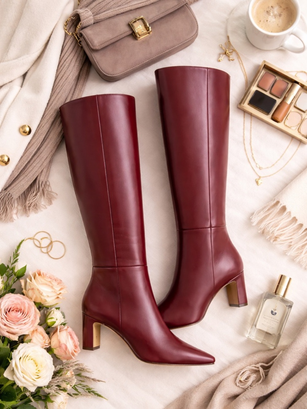 Coutgo Tall Burgundy Faux Leather Boots
